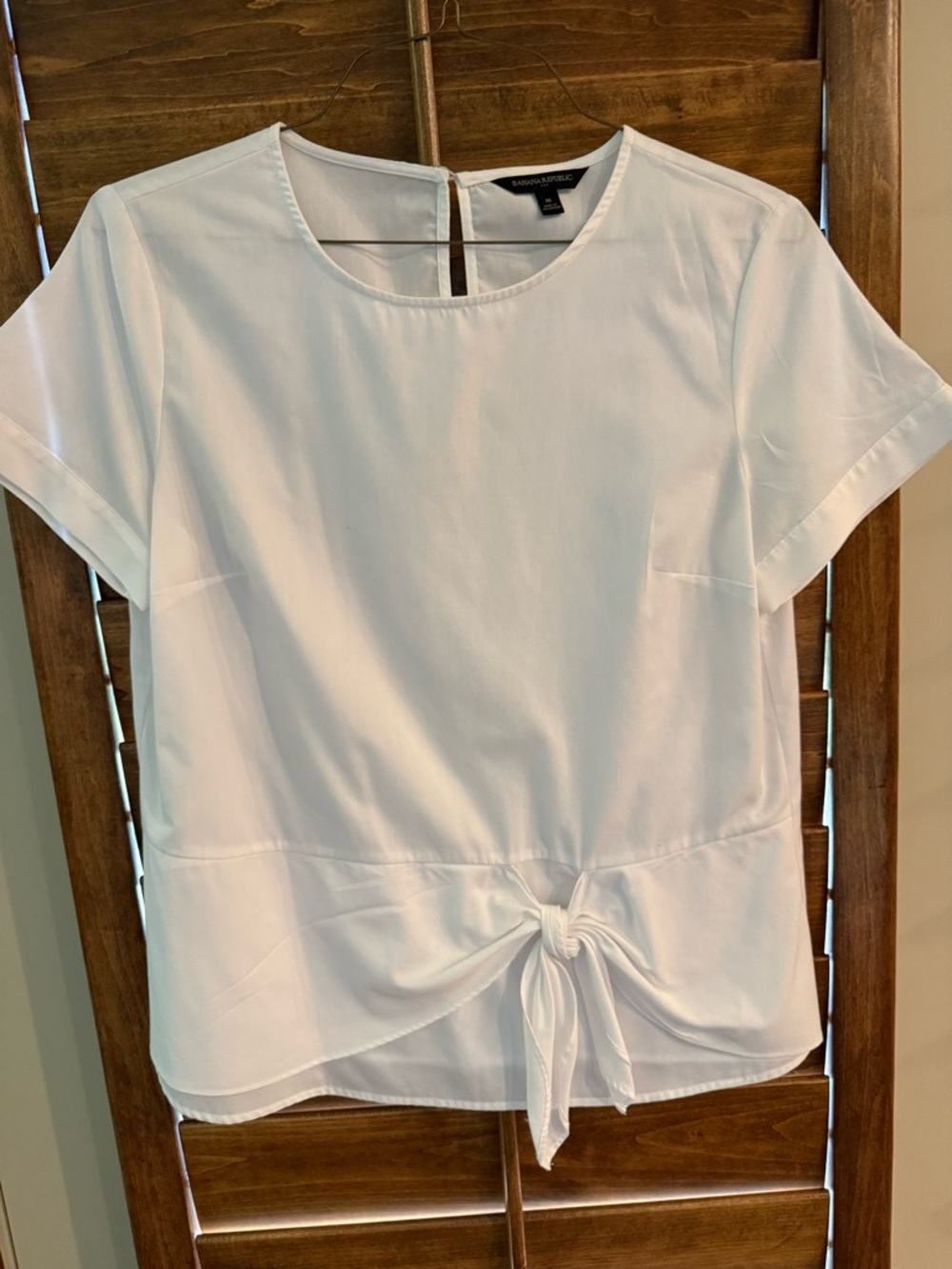 Banana Republic White Short Sleeve Tie-Front Blouse
